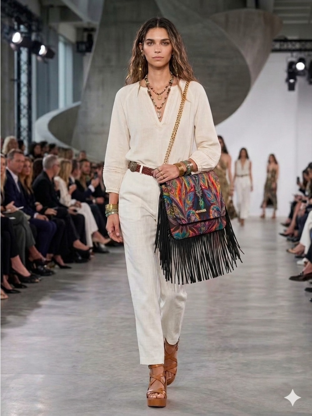 Just Cavalli 2014 Fall/Runway XL Tapestry Fringed Shoulder Bag